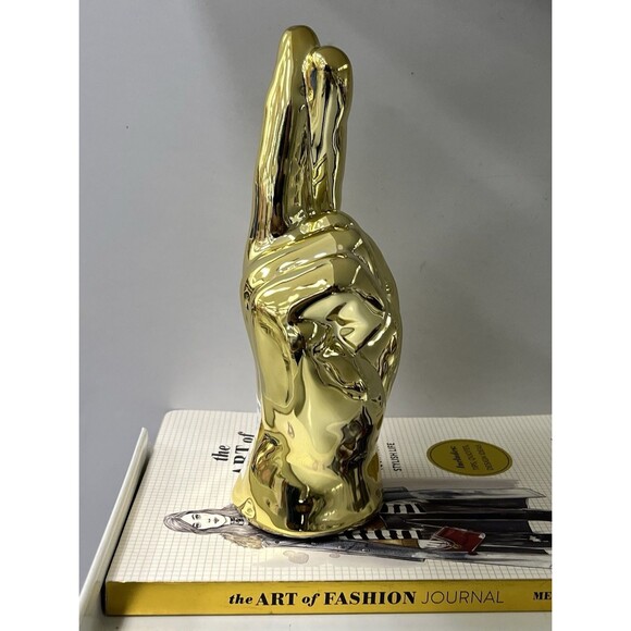 Ceramic FINGERS CROSSED Statue Decorative Figurine Gold Good Luck Home Decor - Picture 5 of 10